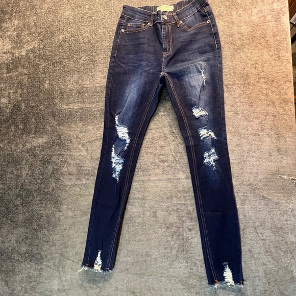 Bad Little Country Girl Denim - Bad‎ Little Country Girl Ultra Skinny Jeans Dark Wash Distressed Raw Hem
